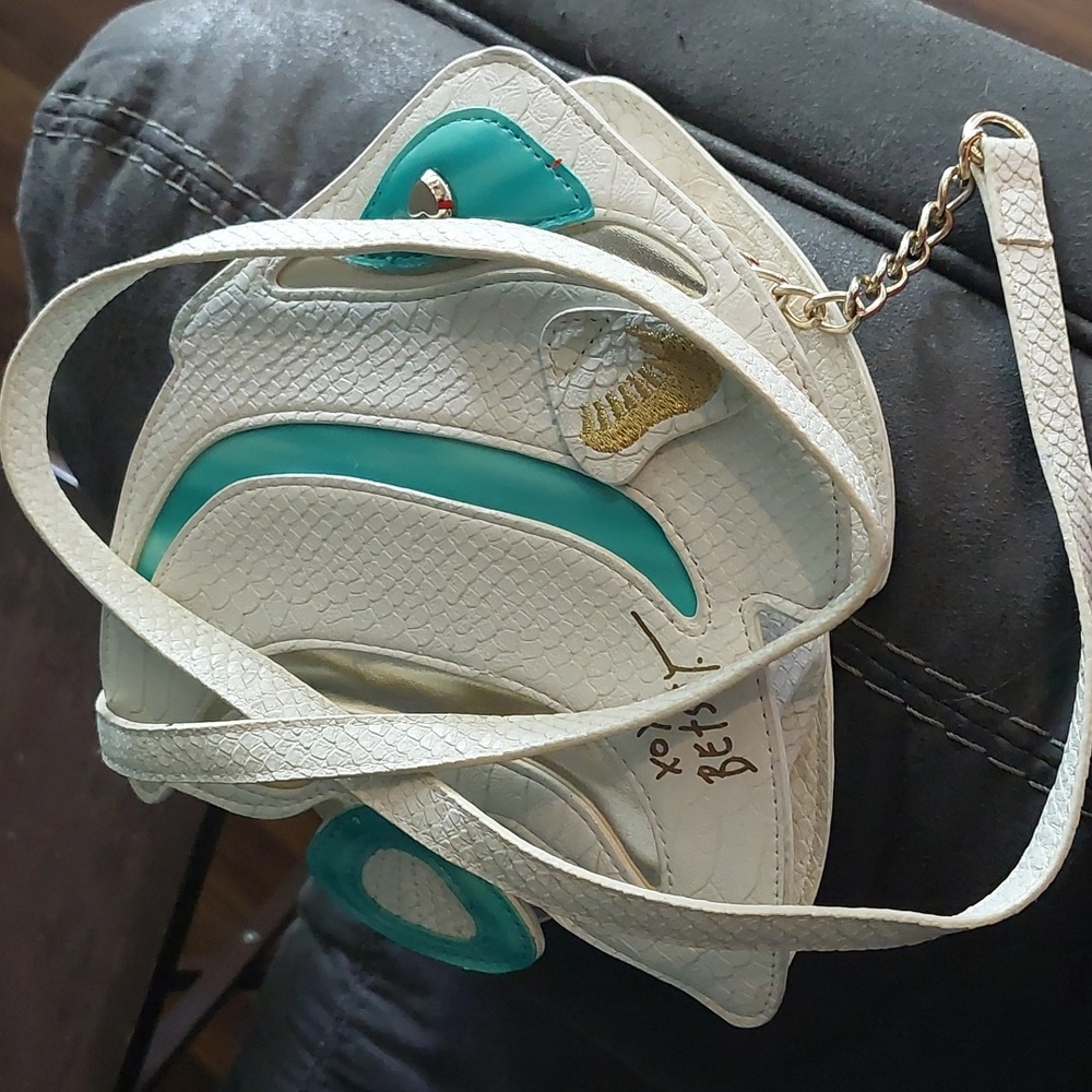 Betsey Johnson White Fish Crossbody Bag with Teal and Red Accents - Picture 2 of 5